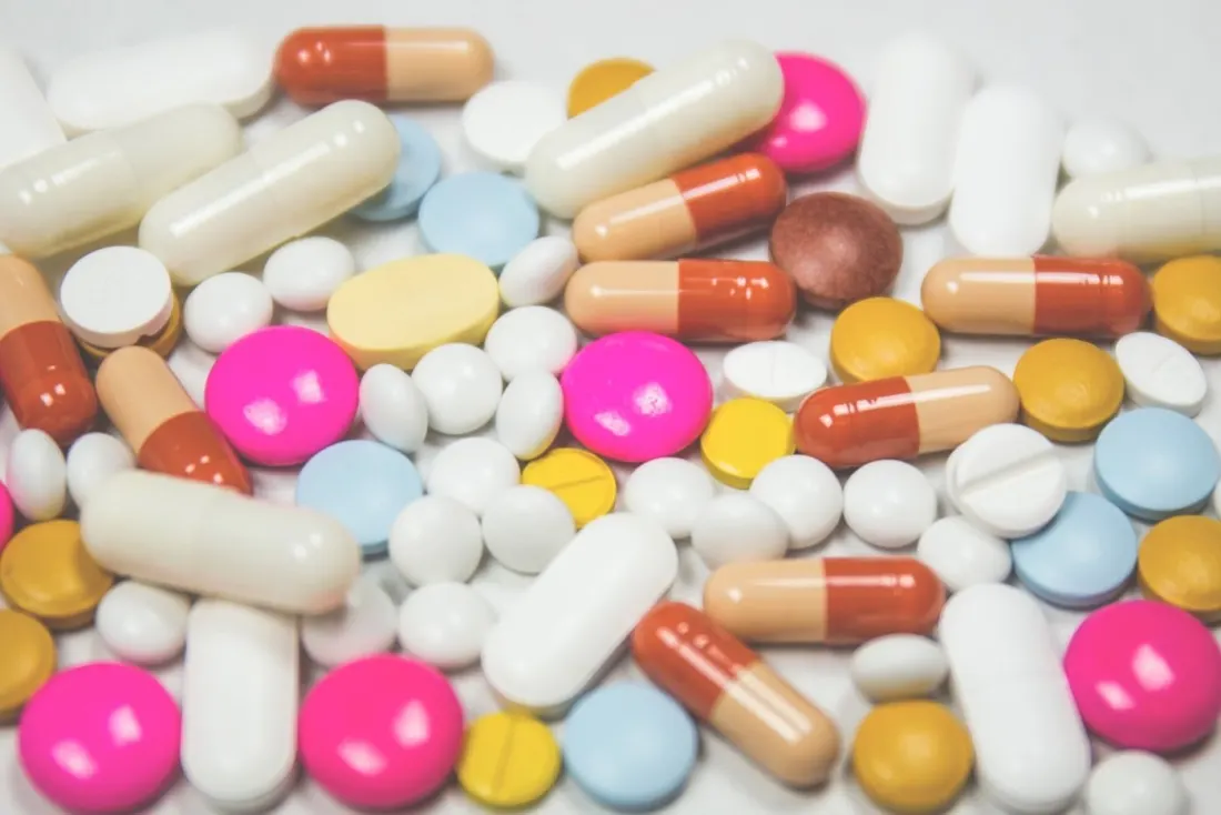 Assorted pills and capsules.